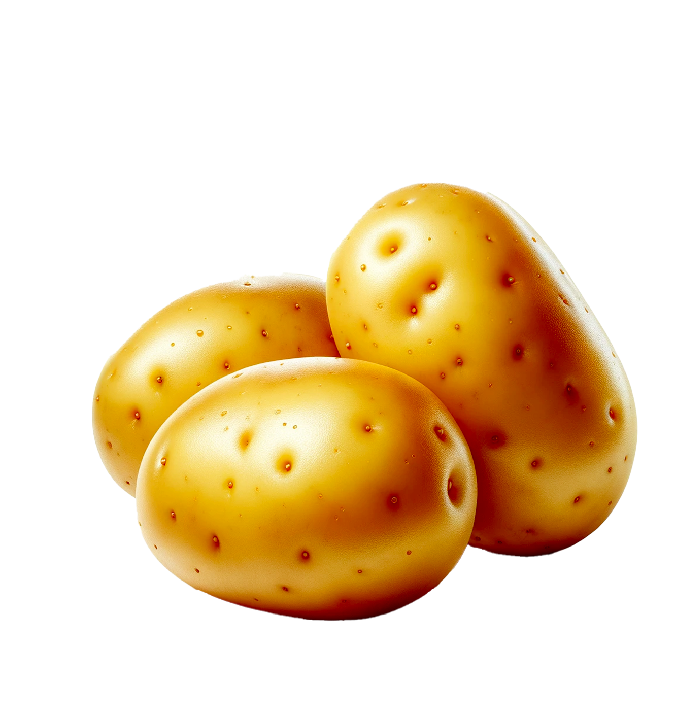 Három friss burgonya fehér háttéren.