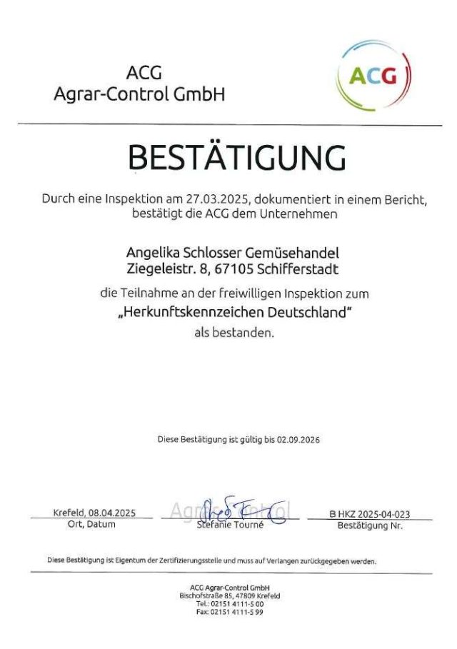 Zertifikat Herkunft aus Deutschland