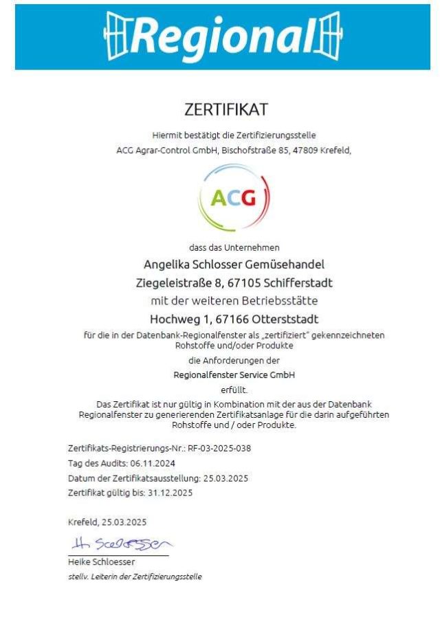 Zertifikat Regionalfenster